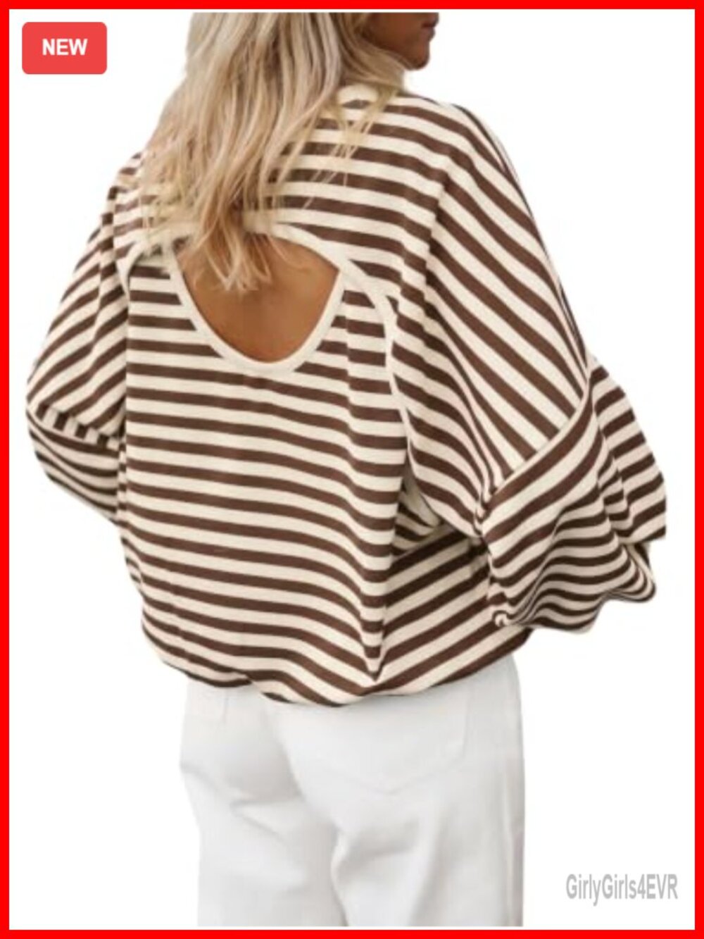 Striped Long Sleeve Sweatshirt Oversized Cutout Back Top Crewneck Pullover